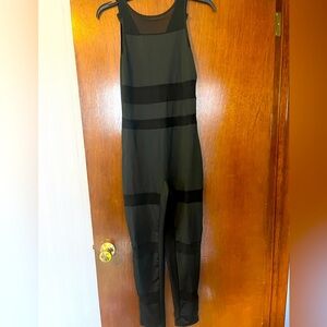 Women's one piece athletic wear pant romper, black worn size medium